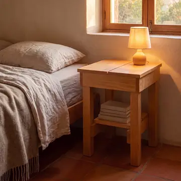 Mesa de luz abierta con estante